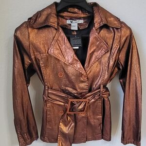 Wet  Seal Metallic Bronze Women's Jacket Metallic Size L Belted NWT